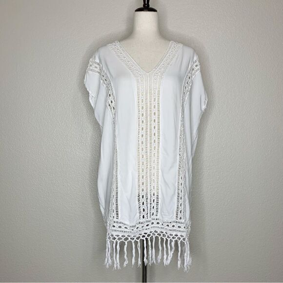 Boho Me White Eyelet Crochet Fringe CoverUp - Picture 2 of 13